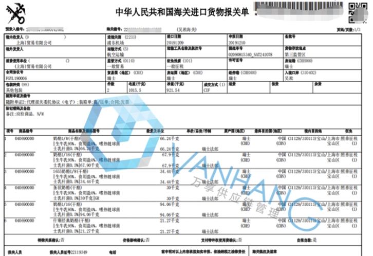 瑞士奶酪進口清關資料