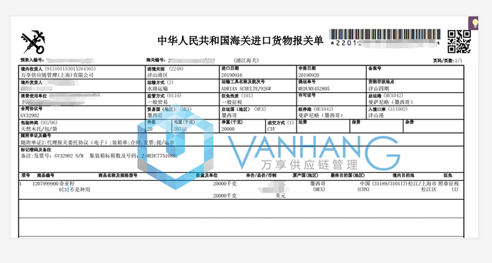 墨西哥奇亞籽進口清關資料