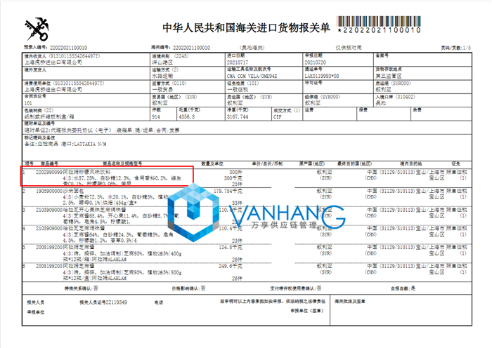 敘利亞檸檬風味飲料進口報關