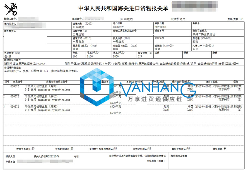 廣西進口越南魚肚報關