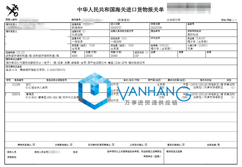 土耳其杏仁進口報關流程